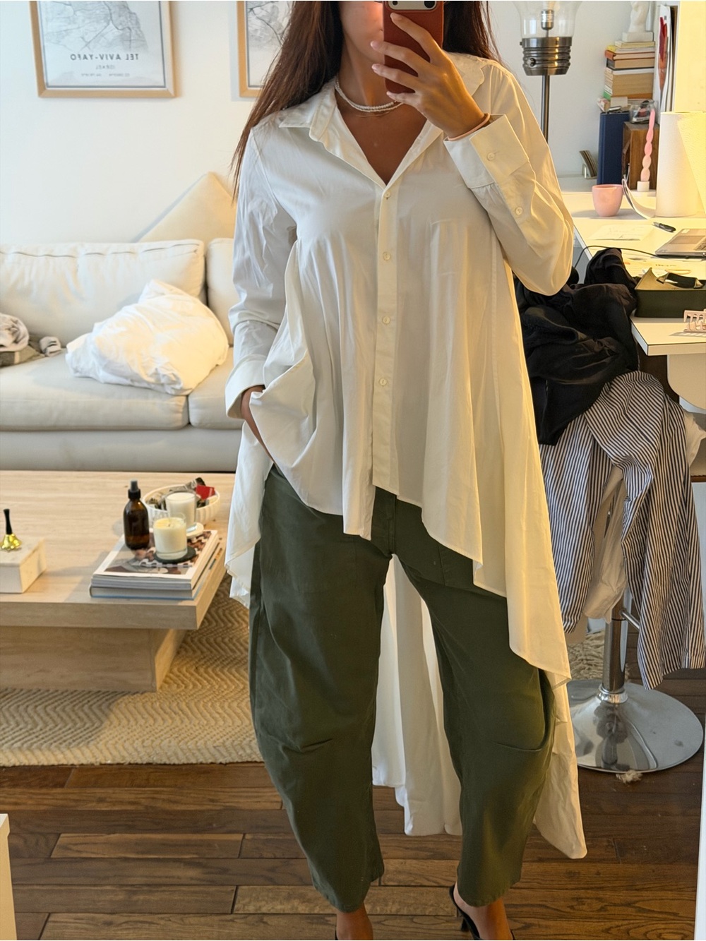 Relaxed High-Low White Button-Up Shirtdress